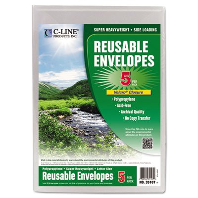 0636123788060 - REUSABLE POLY ENVELOPE, HOOK AND LOOP CLOSURE, 9 1/4 X 12 4/5, CLEAR, SOLD AS 5 EACH