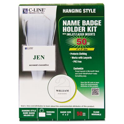 0636123871083 - BIODEGRADABLE NAME BADGE HOLDER KIT, 3 X 4, CLEAR, 50/BOX, SOLD AS 50 EACH