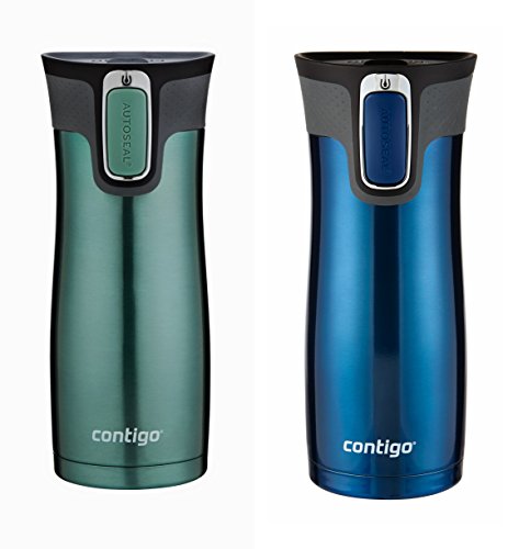 0636160041159 - CONTIGO AUTOSEAL WEST LOOP STAINLESS STEEL TRAVEL MUG WITH EASY-CLEAN LID, 16-OUNCE, GREYED JADE / MONACO , 2-PACK AUTOSEAL