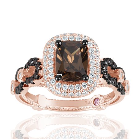 0636225490298 - SUZY LEVIAN ROSE STERLING SILVER BROWN CHOCOLATE AND WHITE CUBIC ZIRCONIA RING
