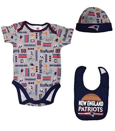 0636391354318 - OFFICIAL NATIONAL FOOTBALL LEAGUE FAN SHOP AUTHENTIC NFL BABY 3-PC BODY SUIT ONESIE, CAP AND BIB (NEW ENGLAND PATRIOTS, 3/6 MONTHS)