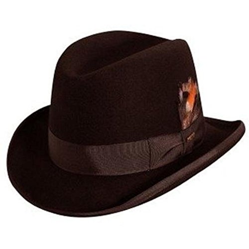 6366517336648 - SCALA HOMBURG GODFATHER HAT WOOL FELT CHOCOLATE BROWN SIZE SMALL BRAND NEW WITH TAG