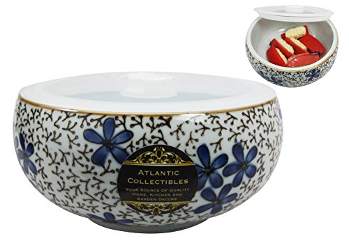 0636676558219 - ATLANTIC COLLECTIBLES JAPANESE DINNERWARE BLUE FLORAL PATTERN 6.5 DIAMETER CERAMIC BOWL MICROWAVEABLE WITH DATED STORAGE LID FOR REFRIDGERATOR