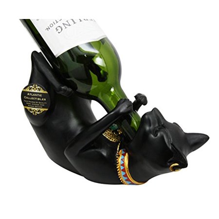 0636676558585 - ATLANTIC COLLECTIBLES CLASSICAL EGYPTIAN BASTET CAT 10 LONG WINE BOTTLE HOLDER CADDY FIGURINE