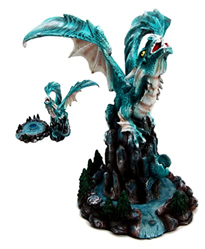 0636676559308 - ATLANTIC COLLECTIBLES BLUE GIANT DRAGON OF ROCKY CLIFF RIVER MEANDERS CONE INCENSE BURNER FIGURINE