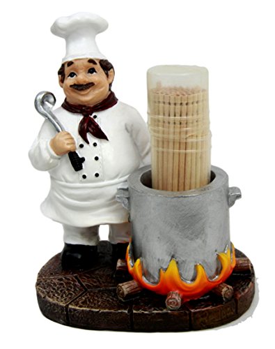 0636676559384 - ATLANTIC COLLECTIBLES FLAMING CAULDRON STEW POT CHEF BATALI DECORATIVE TOOTHPICK HOLDER FIGURINE WITH TOOTHPICKS