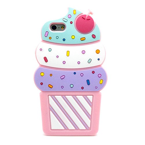 6367962360721 - IPHONE 5 5S CASE, 3D CARTOON CUTE CANDY MACAROON COLOR CHERRY ICE CREAM CONE SILICON GEL COVER CASE FOR APPLE IPHONE 5 5S, SHOCKPROOF STYLISH CELL PHONE SKIN SHELL FASHION GIRLS