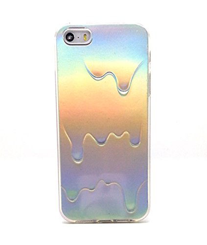 6367962360745 - 2 IN 1 HOLOGRAPHIC PASTEL GRUNGE IRIDESCENT RAINBOW MAGIC METALLIC COLOR 3D GEOMETRIC DIAMOND MELTING OIL DRIPPY TPU COVER CASE FOR IPHONE 5 5S, STYLISH CELL PHONE SKIN SHELL (DRIPPY)