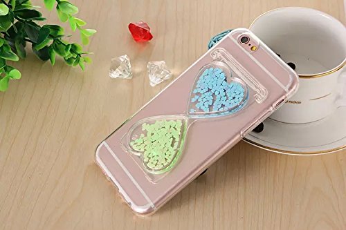 6367962361810 - NEW STYLISH 3D HOUR GLASS COLORFUL DAZZLING IRIDESCENT FLUORESCENT GLITTER HEART QUICKSAND WATERFALL TRANSPARENT SOFT TPU KICKSTAND CASE FOR IPHONE 6 6S 4.7, FASHION CELL PHONE SKINS (BLUE GREEN)