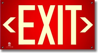 0636824812859 - PHOTOLUMINESCENT EXIT SIGN RED W/HOLES AND HARDWARE - CODE APPROVED ALUMINUM UL 924/IBC 2012/NFPA 101 2012