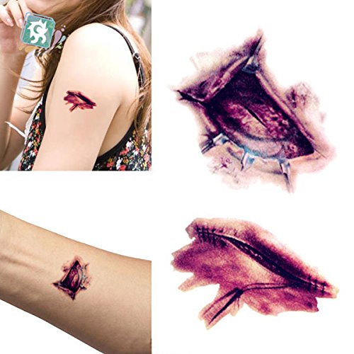0636890206491 - WALL ART - ZOMBIE SCARS WOUND TATTOOS STICKERS HALLOWEEN SCAR WOUNDS MAKEUP - HALLOWEEN FAKE SCAB BLOODY MAKEUP ZOMBIE SCARS TATTOOS TERROR WOUND SCARY BLOODY STICKER - HALLOWEEN WOUND MAKEUP - 1PCS