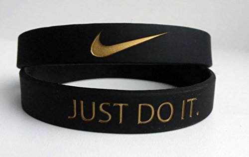 0636941069617 - NIKE JUST DO IT BRACELET/WRISTBAND (BLACK WITH GOLD LETTERS)