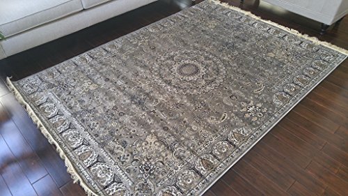 0636983755752 - BROWN GREY IVORY BLACK NEW SILK TRADITIONAL ISPHAN AREA RUGS ULTRA LOW PILE 2'2X3'7 70X100CM 342GREY