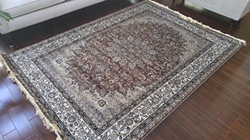 0636983755899 - BROWN GREY IVORY BLACK NEW SILK TRADITIONAL ISPHAN AREA RUGS ULTRA LOW PILE 2'2X3'7 70X100CM 347BROWN