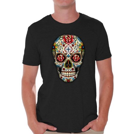 0637057327165 - AWKWARD STYLES ROSE EYES SKULL TSHIRT FOR MEN SUGAR SKULL ROSES SHIRT SUGAR SKULL T SHIRT DIA DE LOS MUERTOS OUTFIT DAY OF THE DEAD GIFTS HALLOWEEN SHIRTS MEN’S SKULL TSHIRT RED ROSE SKULL SHIRT