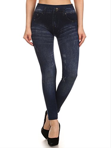 0637230063996 - ALWAYS WOMENS PRINTED JEGGINGS WITH HIGH WAIST PLUS ONE SIZE DARK BLUE
