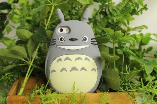 0637252678338 - IPHONE 5 5S CASE, CUTE 3D CARTOON LOVELY HAPPY TOTORO DESIGNED SOFT GEL RUBBER SILICONE PROTECTION SKIN CASE COVER FOR IPHONE 5 5S (GRAY)