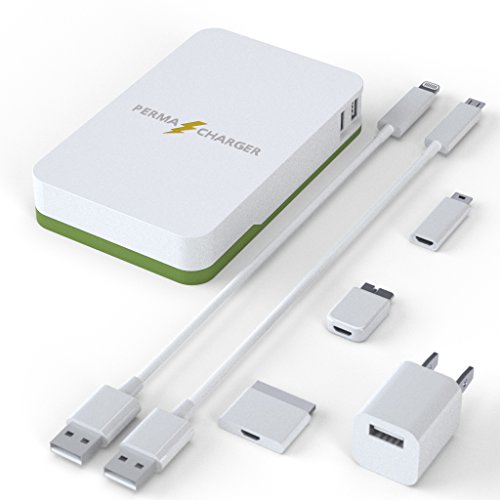 0637262604952 - TODAY'S DEAL! PERMACHARGER® PORTABLE 11,000 MAH USB BATTERY BANK FOR IPHONE/ANDROID/TABLET/MANY OTHER DEVICES. WORLD'S ONLY POWER PACK WITH 5 FREE CELLPHONE CABLES & 1 WALL ADAPTER - $37 FREE VALUE -