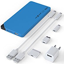 0637262604976 - PERMACHARGER ULTRA-THIN 8,000 MAH PORTABLE USB POWER PACK WITH BUILT-IN MICRO/MALE ADAPTER, 5 CELLPHONE CABLES AND 1 WALL ADAPTER - BLUE