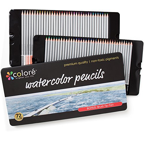 0637262773382 - COLORE WATERCOLOR PENCILS - WATER SOLUBLE COLORED PENCILS FOR ART STUDENTS & PROFESSIONALS - ASSORTED COLORS FOR SKETCH COLORING PAGES FOR KIDS & ADULTS - VIBRANT COLORS FOR DRAWING BOOKS - SET OF 72