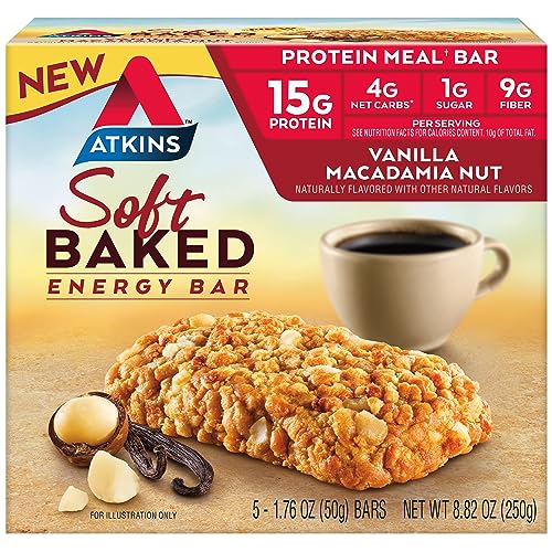 0637480003216 - ATKINS SOFT BAKED ENERGY BARS, WHITE CHOCOLATE MACADAMIA, 15G PROTEIN, EXCELLENT SOURCE OF FIBER, 1G SUGAR, 1 PACK (5 BARS)