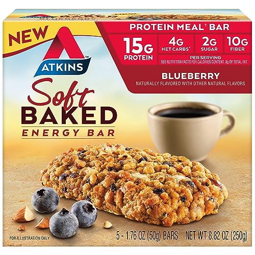0637480003230 - ATKINS SOFT BAKED ENERGY BARS, BLUEBERRY, 15G PROTEIN, EXCELLENT SOURCE OF FIBER, 2G SUGAR, 1 PACK (5 BARS)