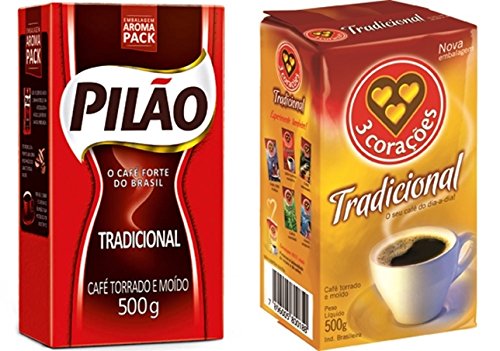6376128376124 - PILÃO ROASTED AND GROUND COFFEE 17.6OZ + 3 CORACOES ROASTED AND GROUND COFFEE 17.6OZ | CAFÉ PILÃO TORRADO E MOÍDO 500G + CAFÉ 3 CORAÇÕES TORRADO E MOÍDO 500G