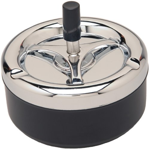 0637801513295 - ROUND PUSH DOWN ASHTRAY WITH SPINNING TRAY BLACK -A32