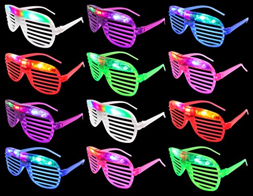 0637801787481 - SET OF 12 VT FLASHING LED MULTI COLOR 'SLOTTED SHUTTER' LIGHT UP SHOW PARTY FAVOR TOY GLASSES (COLORS MAY VARY)