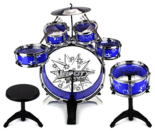 0637801791532 - TOY DRUM SET FOR CHILDREN 11 PIECE KID'S MUSICAL INSTRUMENT DRUM PLAYSET W/ 6 DRUMS, CYMBAL, CHAIR, KICK PEDAL, DRUMSTICKS (BLUE)