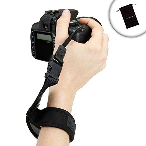 0637836577897 - ADJUSTABLE CAMERA WRIST STRAP SAFETY SYSTEM WITH COMFORT PADDED NEOPRENE AND UNIVERSAL CONNECTIONS BY USA GEAR - WORKS WITH FUJIFILM X-T1 IR , X-T10 , X-A2 , FINEPIX S9800 AND MORE CAMERAS