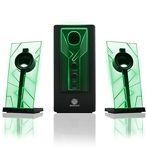 0637836583294 - GOGROOVE BASSPULSE COMPUTER SPEAKERS STEREO SOUND SYSTEM WITH GREEN LED GLOW LIGHTS & DUAL DRIVERS -WORKS WITH PC & APPLE DESKTOP , LAPTOP COMPUTERS