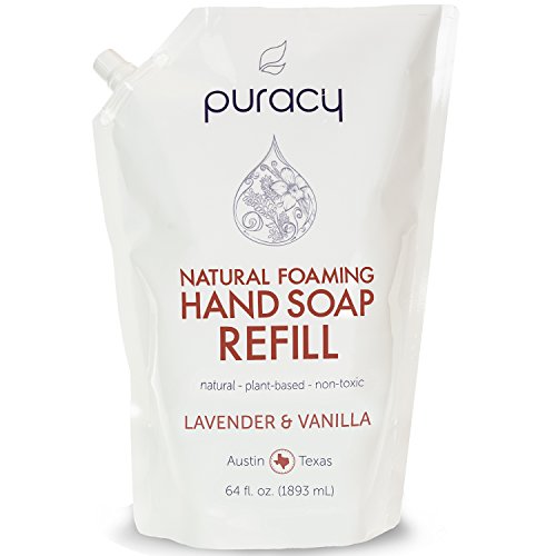 0638029948609 - PURACY NATURAL FOAMING HAND SOAP 64 OZ REFILL, SULFATE FREE FOAM, DEVELOPED BY DOCTORS FOR ALL SKIN TYPES, LAVENDER AND VANILLA, 64 OUNCE POUCH