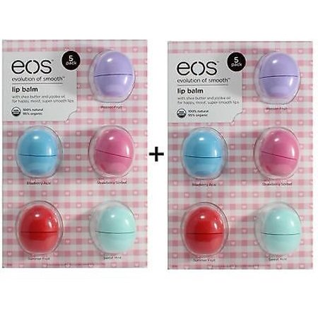0638037685435 - EOS ORGANIC LIP BALM PASSION FRUIT, BLUEBERRY ACAI, STRAWBERRY SORBET, SUMER FRUIT, AND SWEET MINT.