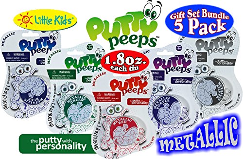 0638037702125 - PUTTY PEEPS METALLIC BLUE, GREEN, RED, PURPLE & SILVER PUTTY TINS (1.8OZ EACH) COMPLETE GIFT SET BUNDLE - 5 PACK