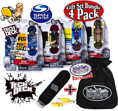 0638037705508 - TECH DECK 96MM INDIVIDUAL FINGERBOARDS BUNDLE WITH MATTY'S TOY STOP STORAGE BAG - PACK OF 4 (ASSORTED STYLES)