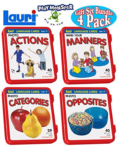 0638037705799 - LAURI LANGUAGE CARDS ACTIONS, MANNERS, CATEGORIES & OPPOSITES LEARNING FLASH CARDS GIFT SET BUNDLE - 4 PACK