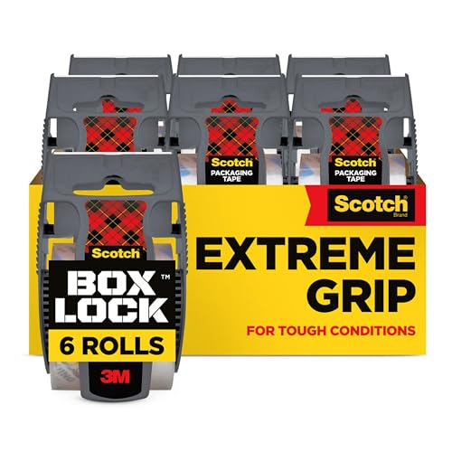 0638060856413 - SCOTCH BOX LOCK PACKING TAPE, CLEAR, EXTREME GRIP BOX PACKAGING TAPE FOR SHIPPING AND MAILING, 1.88 IN. X 22.2 YD., 6 TAPE ROLLS WITH DISPENSERS