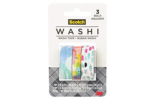 0638060857397 - SCOTCH WASHI TAPE, BRIGHT COLORS, ASSORTED PATTERNS, 3 ROLLS/PACK, ASSORTED SIZES (C1017-3-P35)
