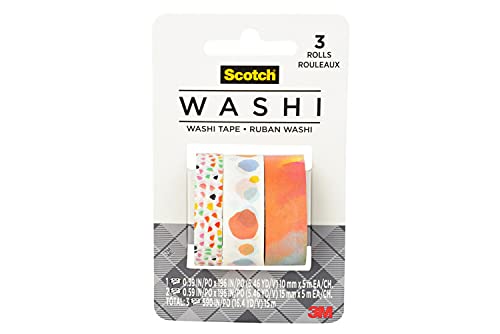 0638060857403 - SCOTCH WASHI TAPE, BRIGHT COLORS, ASSORTED PATTERNS, 3 ROLLS/PACK, ASSORTED SIZES (C1017-3-P36)