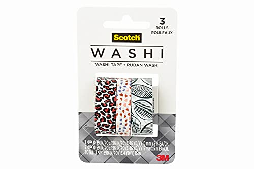 0638060857427 - SCOTCH WASHI TAPE, BRIGHT COLORS, ASSORTED PATTERNS, 3 ROLLS/PACK, ASSORTED SIZES (C1017-3-P37)