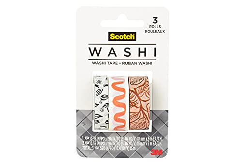 0638060857434 - SCOTCH WASHI TAPE, BRIGHT COLORS, ASSORTED PATTERNS, 3 ROLLS/PACK, ASSORTED SIZES (C1017-3-P38)