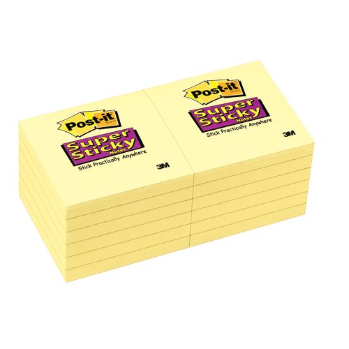0638084737743 - POST-IT SUPER STICKY NOTES, 3 IN X 3 IN, CANARY YELLOW, 12 PADS/PACK, 90 SHEETS/PAD (654-12SSCY)