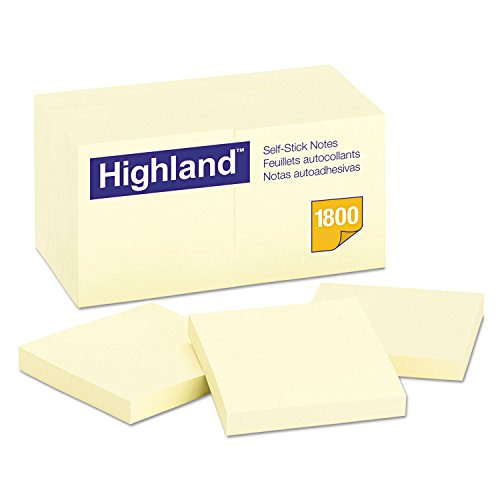 0638084738085 - HIGHLAND NOTES, 3 X 3-INCHES, YELLOW, 18-PADS/PACK