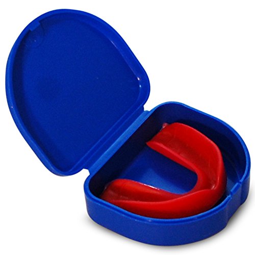 0638317898593 - MARTIAL ARTS MOUTHGUARD AND CASE - MARTIAL ARTS MOUTH GUARD AND CASE SET (DARK BLUE HOLDER AND RED MOUTH GUARD) ONE SIZE FITS ALL MMA MOUTHGUARD BOXING MOUTH GUARD ADULTS AND CHILDREN