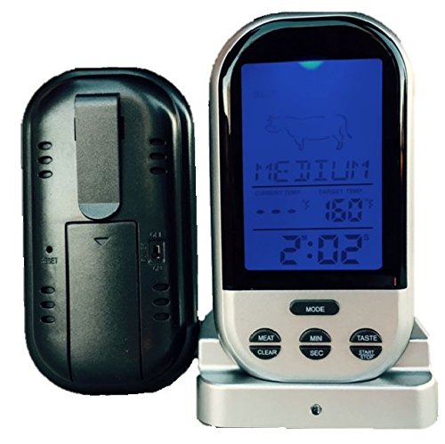 0638339809669 - HIGH QUALITY WIRELESS MEAT THERMOMETER. MONITORS PRECISE INTERNAL TEMPERATURE OF MEAT. WIRELESS TECHNOLOGY. LARGE LCD SCREEN DISPLAY. COUNT DOWN TIMERS. TEMPERATURE ALARM.
