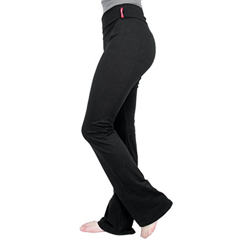 0638346338398 - NEW YOGA ATHLETIC FOLDOVER STRETCH COMFY LOUNGE FLARE FIT PANTS BLACK (3XL)