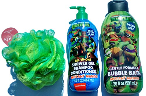 0638346700959 - THE # 1 TEEN MUTANT NINJA TURTLE KIDS SHOWER AND BUBBLE BATH GIFT PACK... COMES WITH 3-IN-ONE CHILDREN SHOWER GEL - SHAMPOO - CONDITIONER AND KIDS BUBBLE BATH LIQUID SOAP, PLUS A COMPLIMENTARY JUMBO BODY WASH SPONGE.