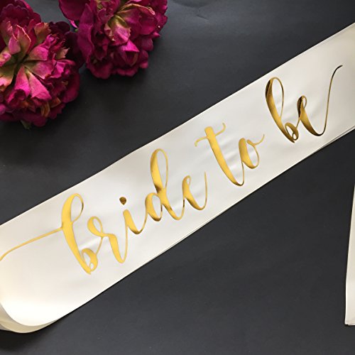 0638362707659 - WHITE BRIDE TO BE BACHELORETTE PARTY SASH WITH GOLD MIRROR INK