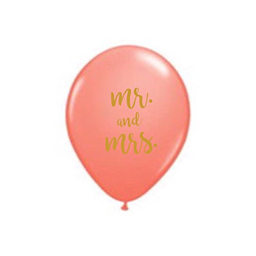0638362711939 - CORAL MR. AND MRS. WEDDING BALLOONS WITH METALLIC GOLD INK (SET OF 3)
